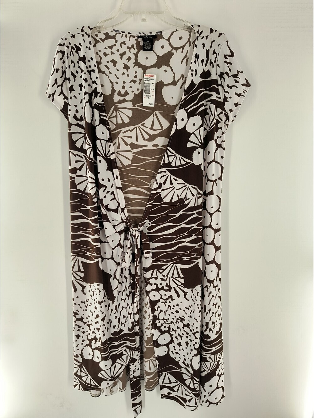 GNW Maggy London Dress Wrap Brown White Size 12 NWT 039